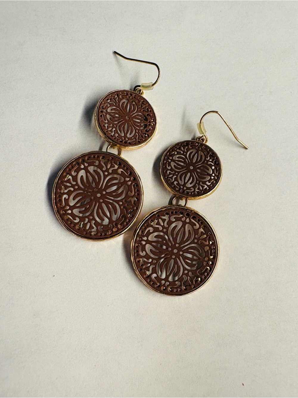 Elegant Brown Filigree Double-Drop Earrings by